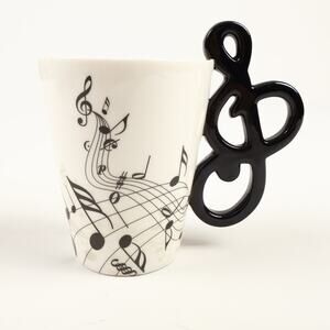 LanHong Novelty Coffee Mug Musical Note Stave Handle Black White